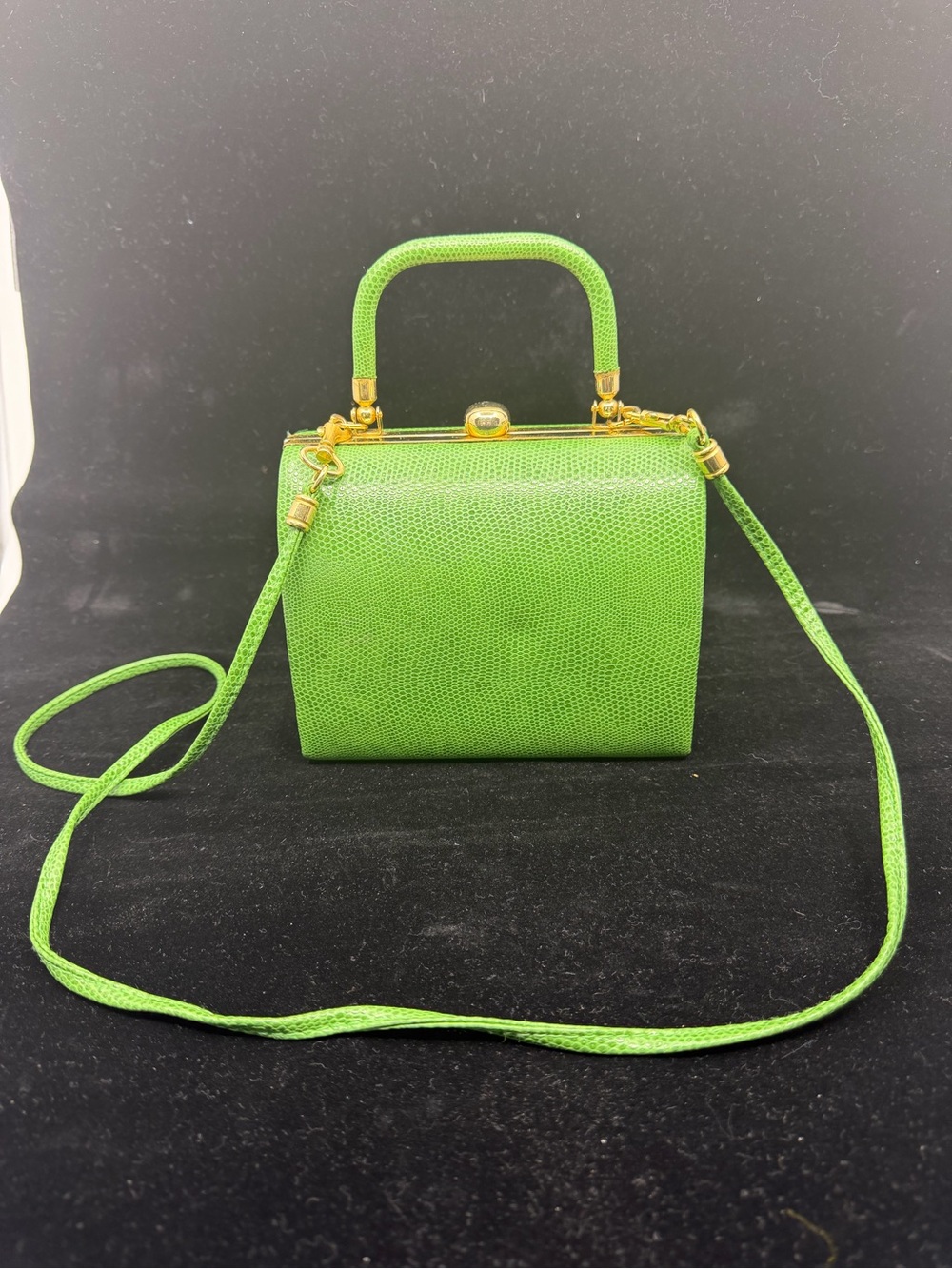 Jennifer Moore Lime Green Structured Top-Handle Satchel with Gold Hardware